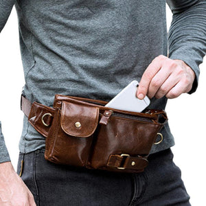 Riñonera y bolso de mensajero clásico de cuero genuino para hombre