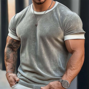 Men's Solid Color Basic Velvet Casual Short Sleeve T-Shirt