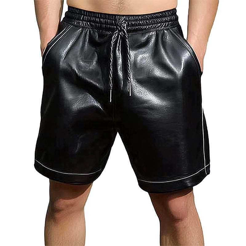Shorts holgados de cuero negro puro básicos de verano para hombre