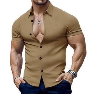 Men's Summer Business Textured Short Sleeve Slim Shirt