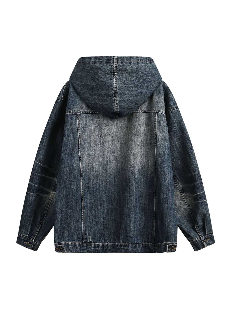 Retro Washed Workwear Denim Hooded Jacket