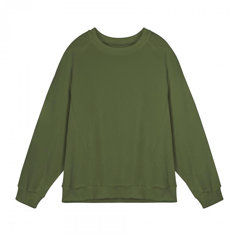 Camiseta de manga larga con cuello redondo y textura de color liso para hombre