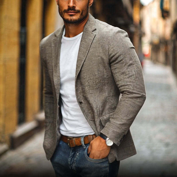 Blazer informal de lino y algodón para hombre, de corte entallado, con solapa con muesca y botonadura sencilla