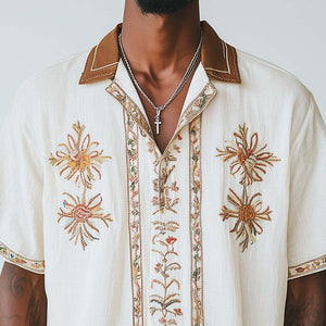 Men's Spring Fashion Embroidered Short Sleeve Shirt