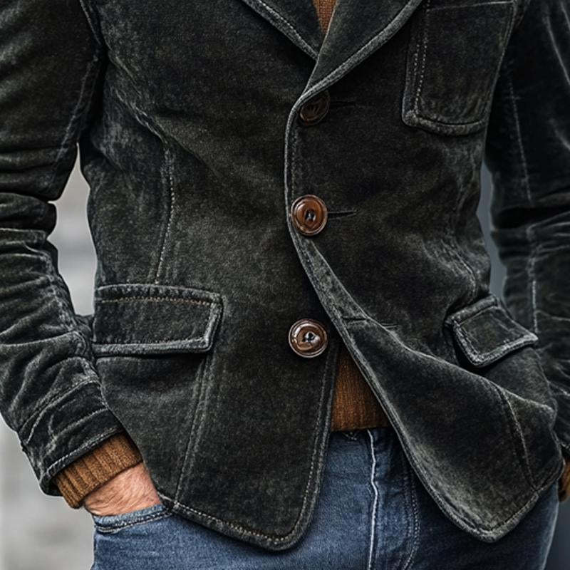 Blazer de terciopelo liso con botonadura sencilla para hombre