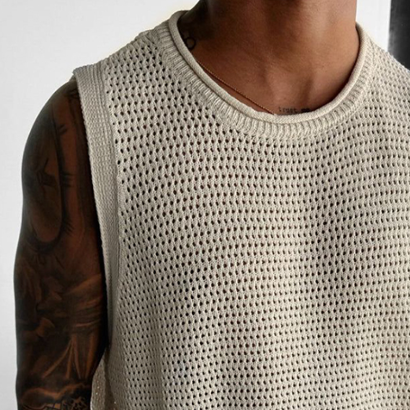 Herren Retro Casual Hollow Erfrischendes Rundhals-Strick-Tanktop