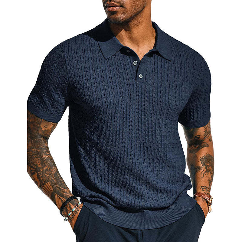 Men's Cable Knit Short Sleeve POLO Shirt