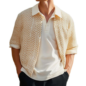 Cárdigan informal de punto con solapa naranja para hombre, primavera y otoño