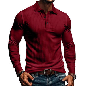 Camisa POLO informal de manga larga elástica para hombre