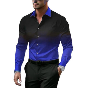 Camisa de manga larga holgada con botones y solapa degradada para hombre