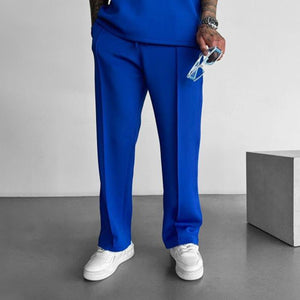 Men's Solid Color Elastic Waist Straight Casual Pants