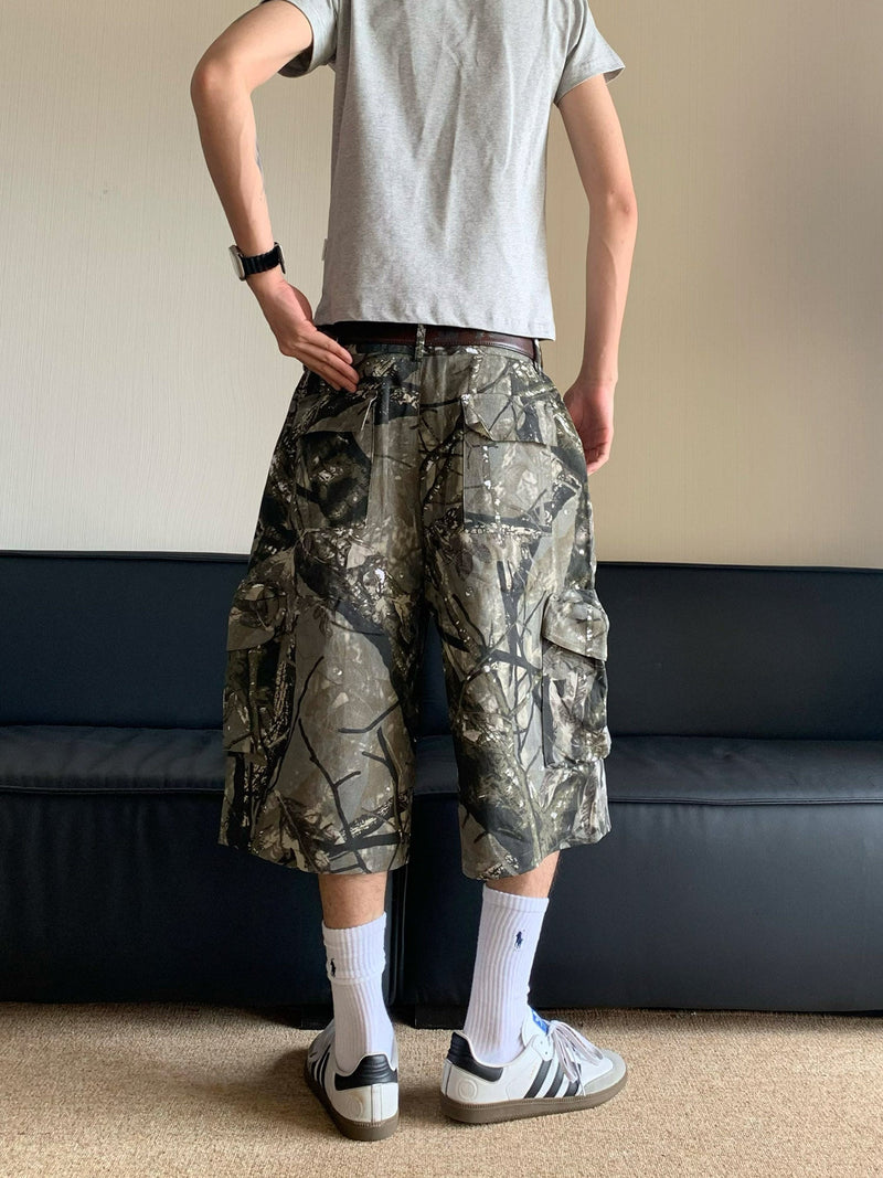 Retro Camouflage Fallen Leaves Cargo Jorts