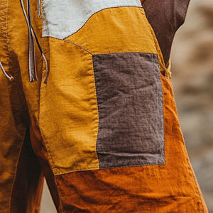 Men's Stylish Contrast Color Patchwork Linen Shorts