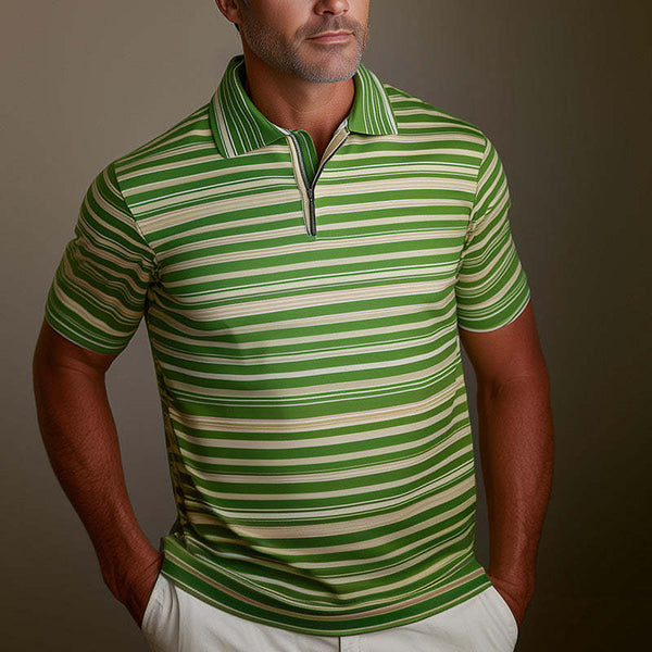 Men's Spring Fashion Retro Striped Print Short Sleeve POLO Shirt
