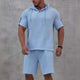 Men's Cotton And Linen Solid Color Short-Sleeved Shorts Two-Piece Set