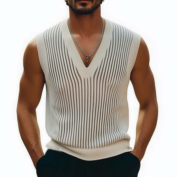 Camiseta clásica de verano de punto con rayas verticales para hombre