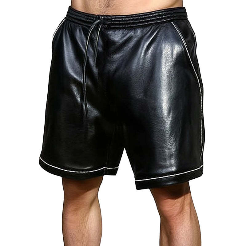 Shorts holgados de cuero negro puro básicos de verano para hombre
