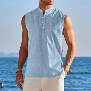 Men's Stand Collar Solid Color Sleeveless Tank Tops
