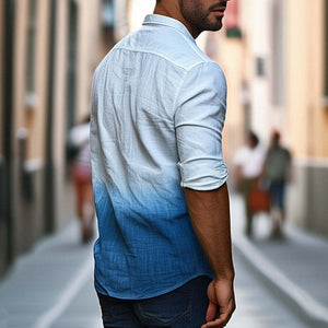 Men's Skin-friendly Blue Gradient Tie-Dye Cotton Casual Shirt