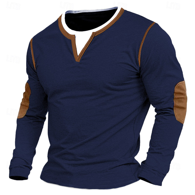 Men's Vintage Outdoor Contrast Color Crew Neck Long Sleeve T-shirt