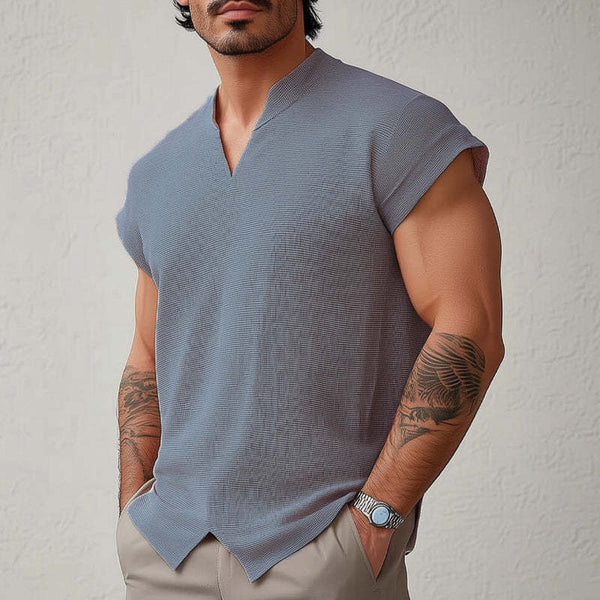 Camiseta básica de verano de manga corta con textura en color liso para hombre