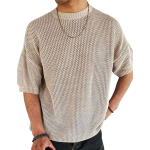 Camiseta informal de punto holgado con cuello redondo y manga corta para hombre