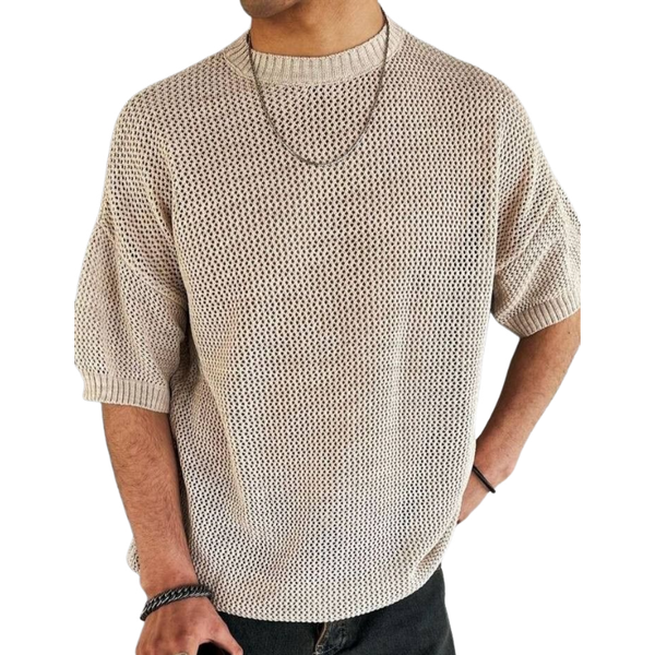 Lässiges Herren-T-Shirt mit Rundhalsausschnitt und lockerem Strickmuster und kurzen Ärmeln
