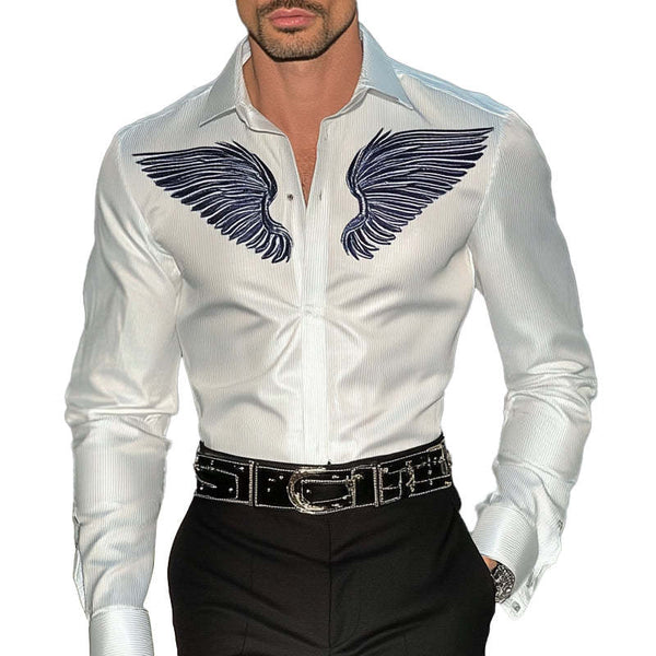 Men's Embroidered Lapel Long Sleeve Shirt