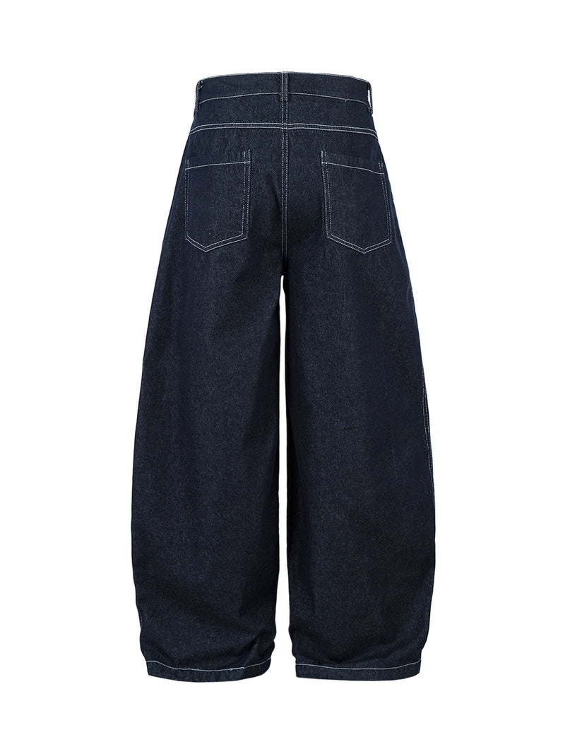 Deconstructed Contrast Stitching Pleated Machete Baggy Jeans