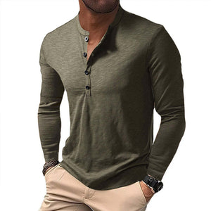 Lässiges, einfarbiges Langarm-T-Shirt mit Henley-Kragen für Herren