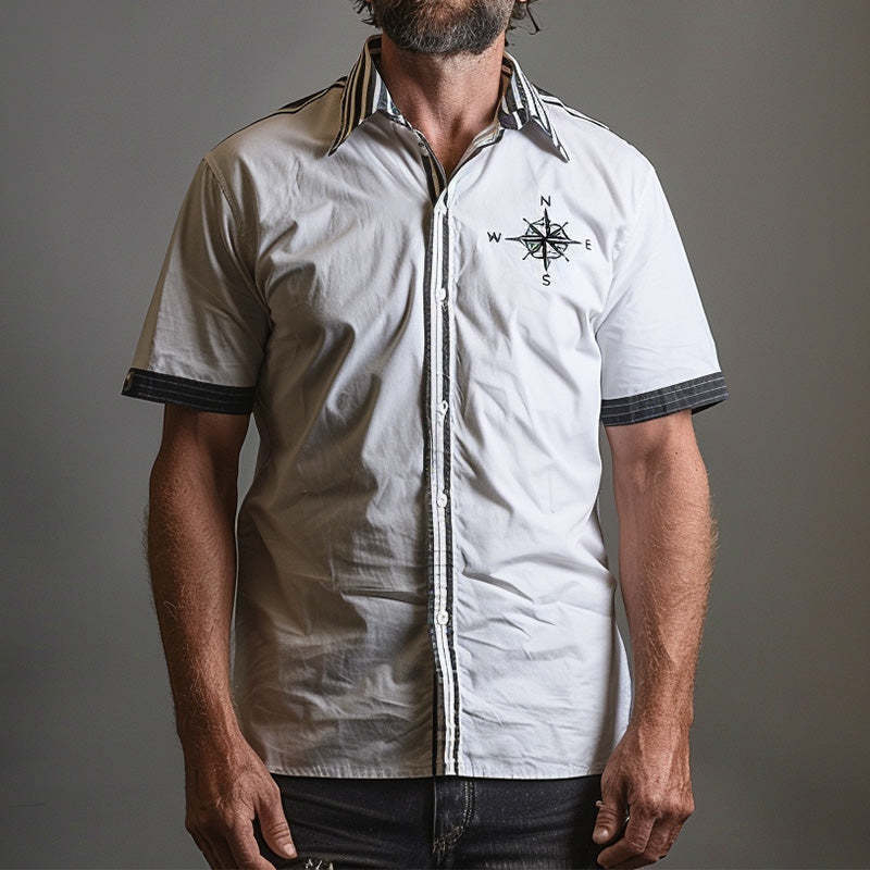 Men's Compass Printed Simple Short Sleeve Shirt