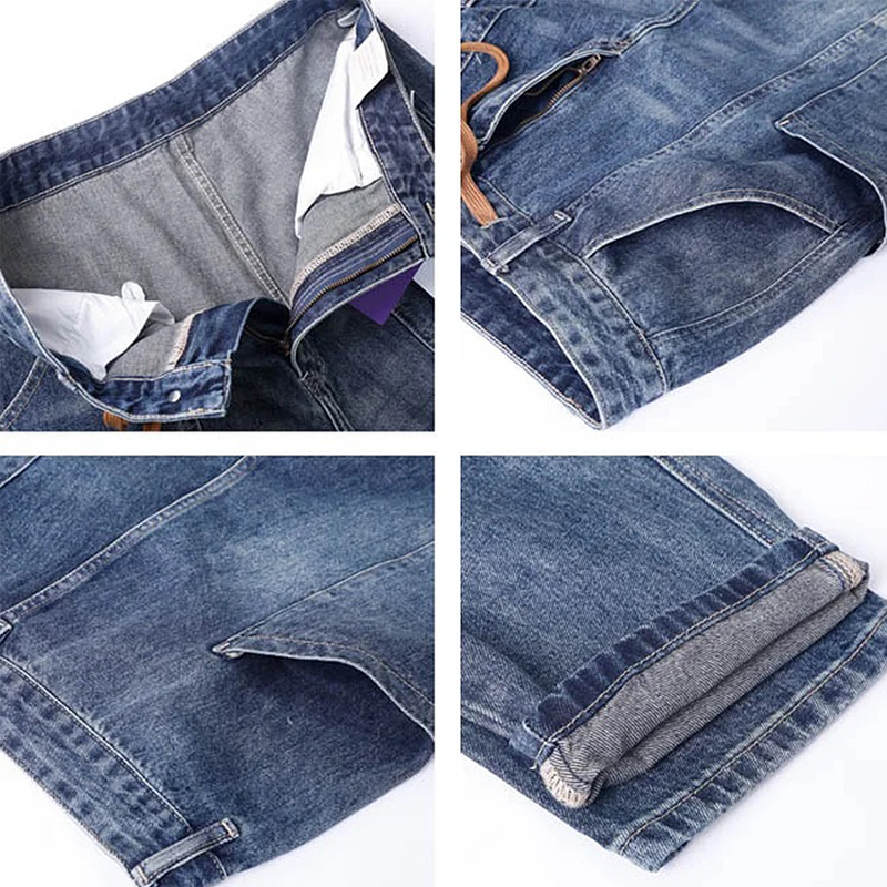 Men's Drawstring Distressed Washed Cargo Pocket Jeans