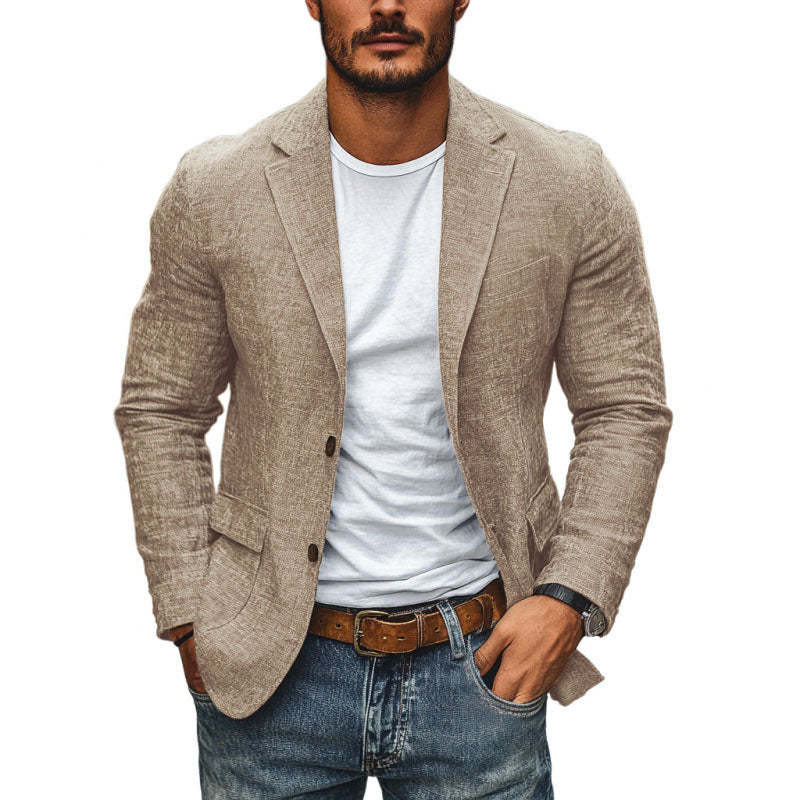 Blazer informal de lino y algodón para hombre, de corte entallado, con solapa con muesca y botonadura sencilla