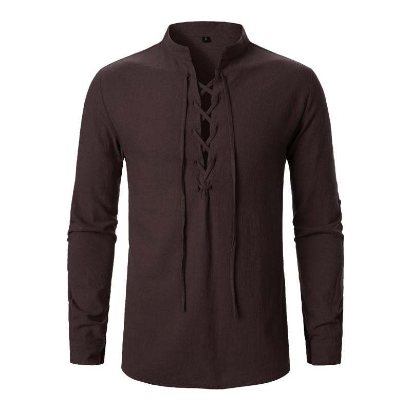 Men's Cotton And Linen Lace-up Casual Long-sleeved Shirt