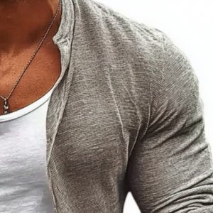 Cárdigan informal de punto de algodón con cuello alto y manga larga para hombre