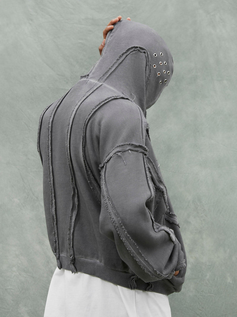 Heavy Washed Distressed Full Zip Hoodie