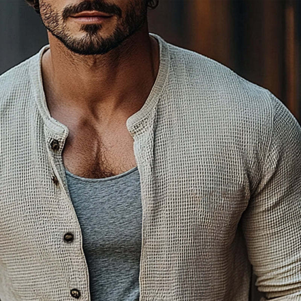 Men's Waffle Single Breasted Long Sleeve Shirt