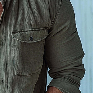 Men's Striped Textured Stand Collar Long Sleeve Shirt