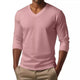 Camiseta informal de manga larga ajustada de algodón mezclado con cuello en V para hombre