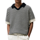Men's Casual Contrast Color Striped Jacquard Lapel Loose Knitted Short Sleeve Sweater T-Shirt