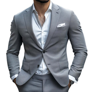 Men's Spring And Autumn Light Gray Two-Button Suit Blazer