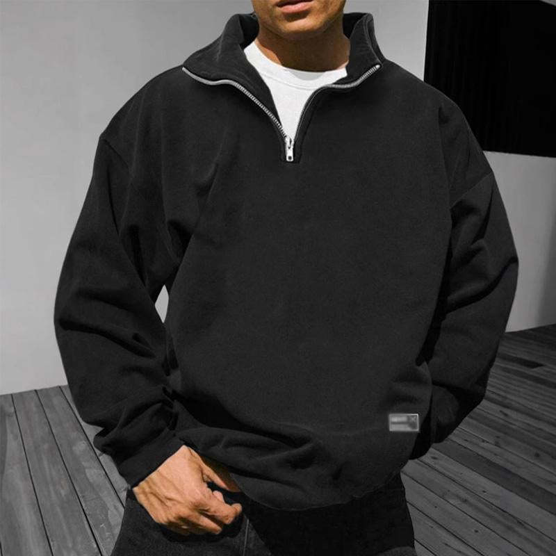 Men's Loose Fleece Stand Collar Solid Color Sweatshirt