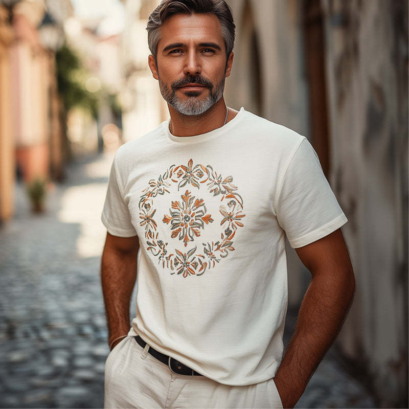 Camiseta informal de algodón bordada de manga corta para hombre