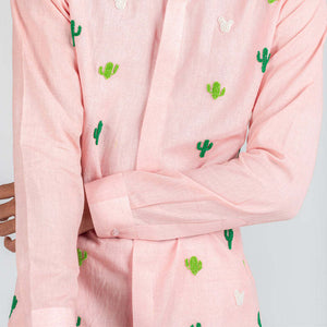 Camisa de manga larga con bordado de cactus divertido para hombre 