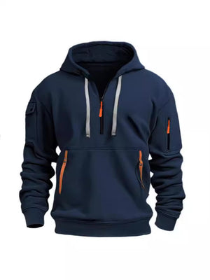 SUDADERA DEPORTIVA CASUAL CON CAPUCHA Y CREMALLERA CON BOLSILLO EN EL BRAZO PARA HOMBRE
