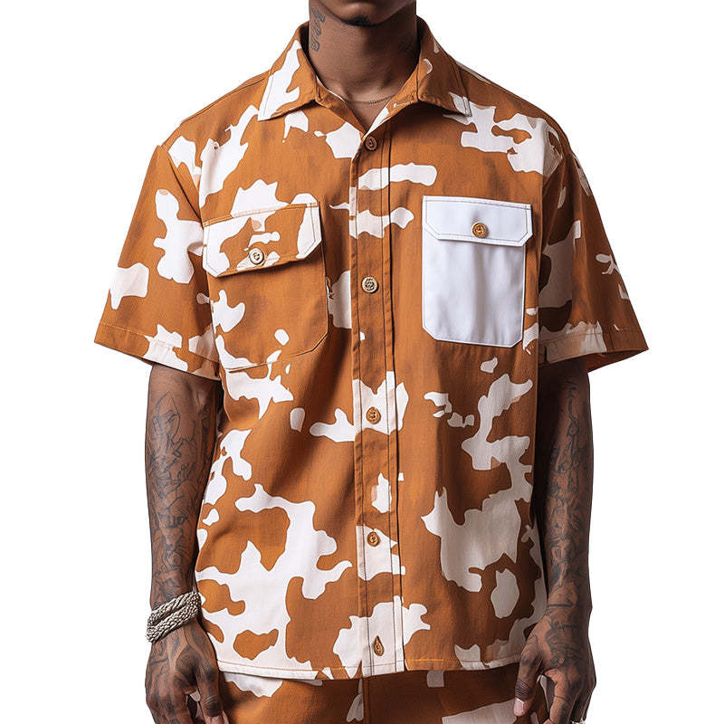 Men's Contrast Print Short Sleeve Casual Shirt