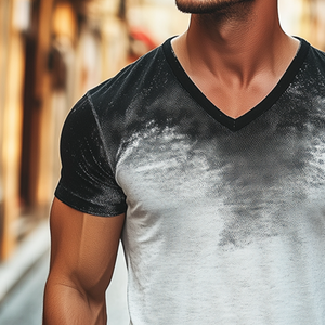 Camiseta de manga corta con cuello en V, estampado retro informal con degradado para hombre