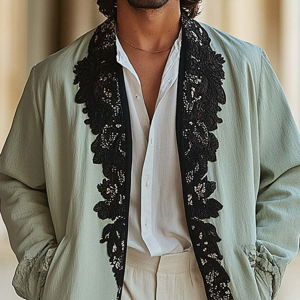 Men's Spring Fashion Lace Embroidery Thin Jacket MTA2837C1P