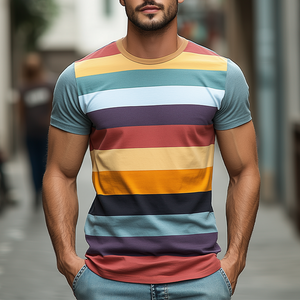 Camiseta informal de algodón de manga corta con cuello redondo y corte ajustado para hombre.