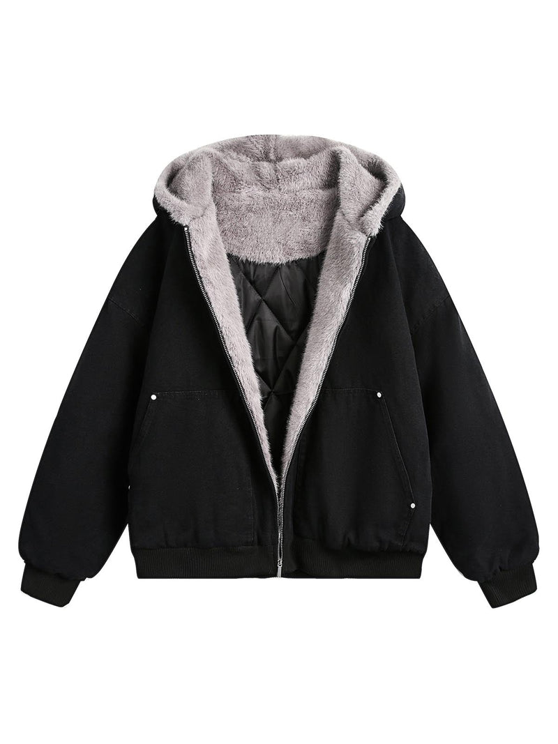 Fur Hooded Zip Up Quilted Jacket